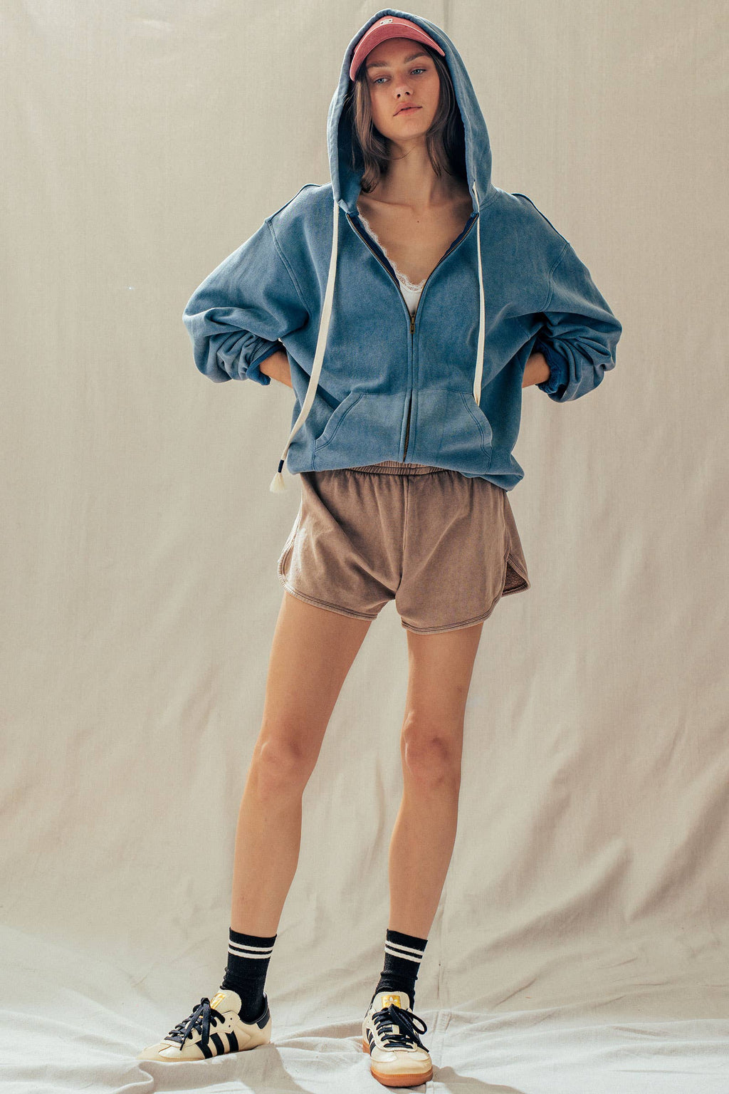 Vintage-Wash Zip-Up Hoodie