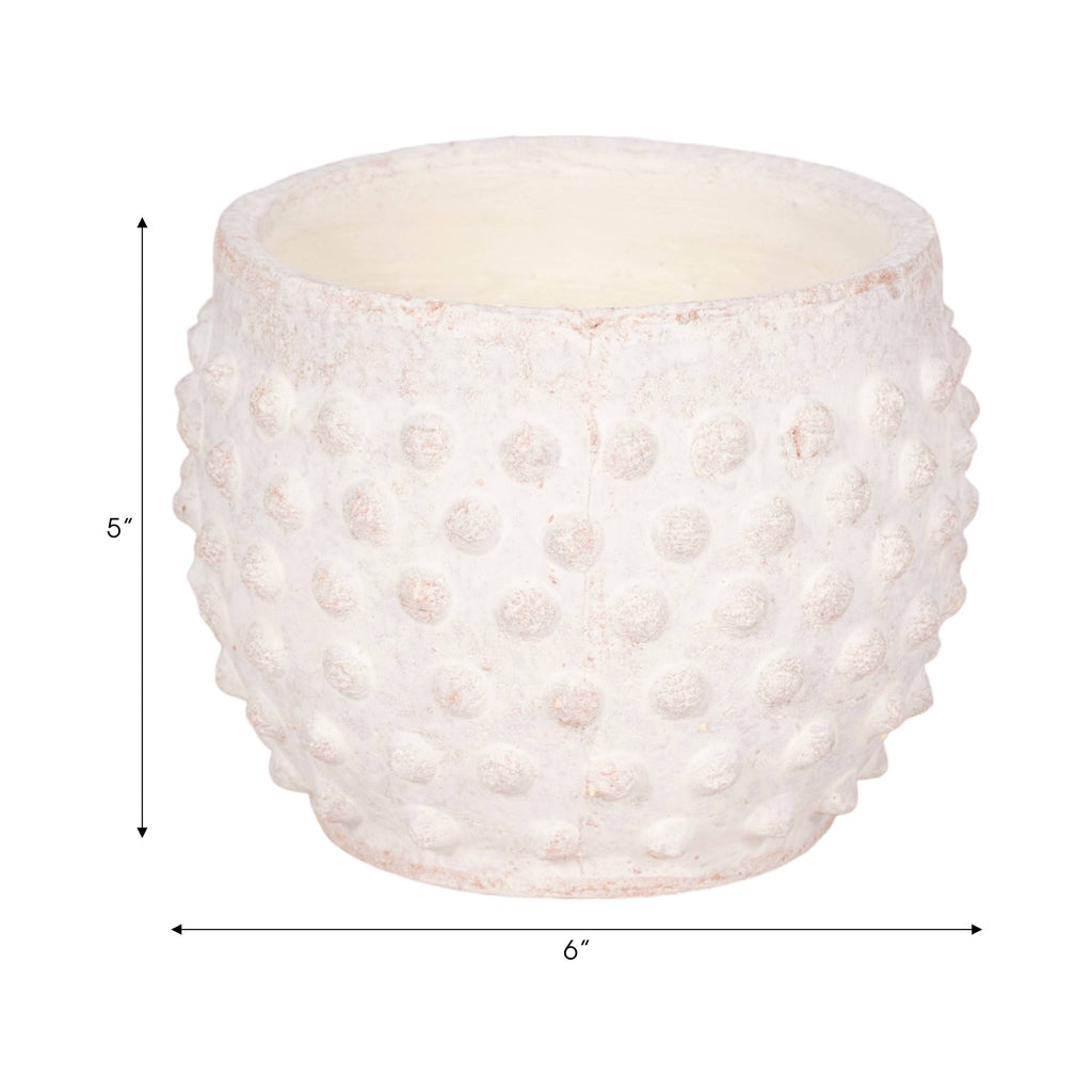 Planter - White Terracotta Round Bubble Rough Finish, 6 in.