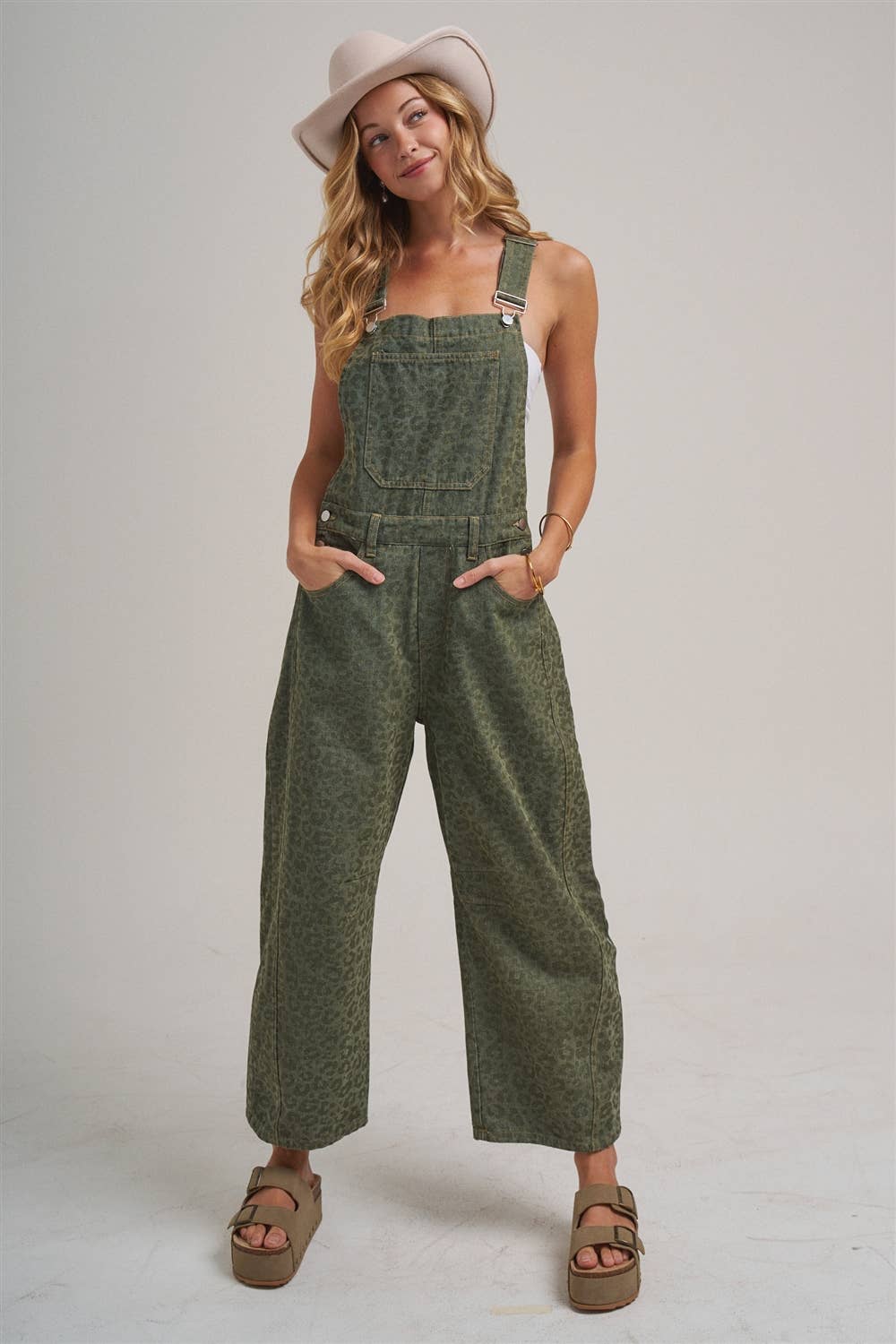 VINTAGE LEOPARD OVERALL JUMPSUIT WITH BARREL LEG