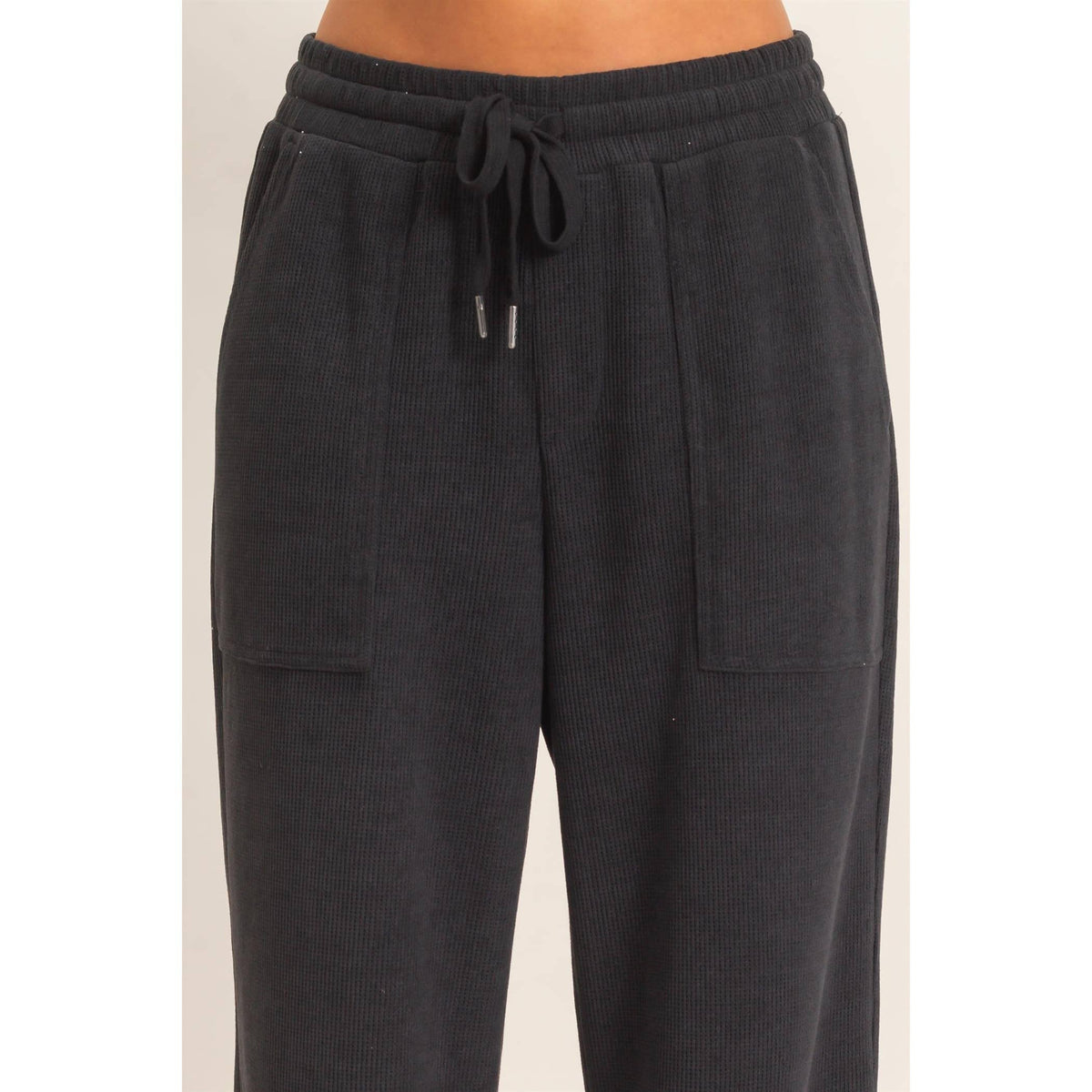 Waffle Knit Drawstring Wide Leg Pants