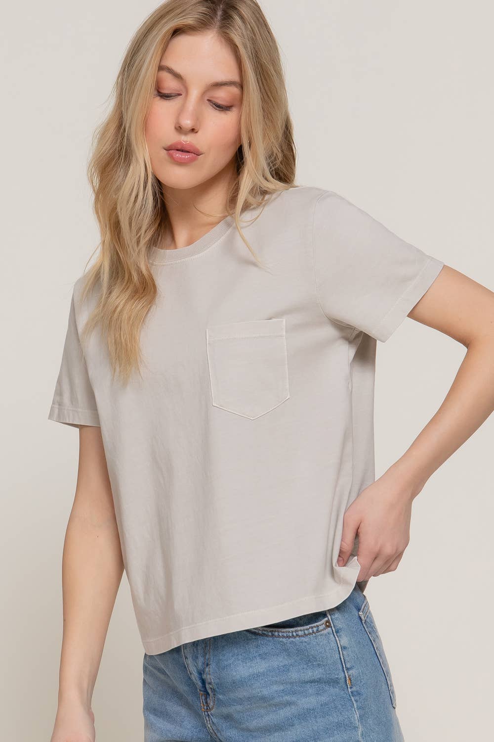 Short Sleeve Garment Dye Knit Top