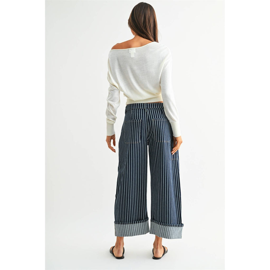 HIGH-RISE BARREL FIT - TUMMY TUCK PIN STRIPE