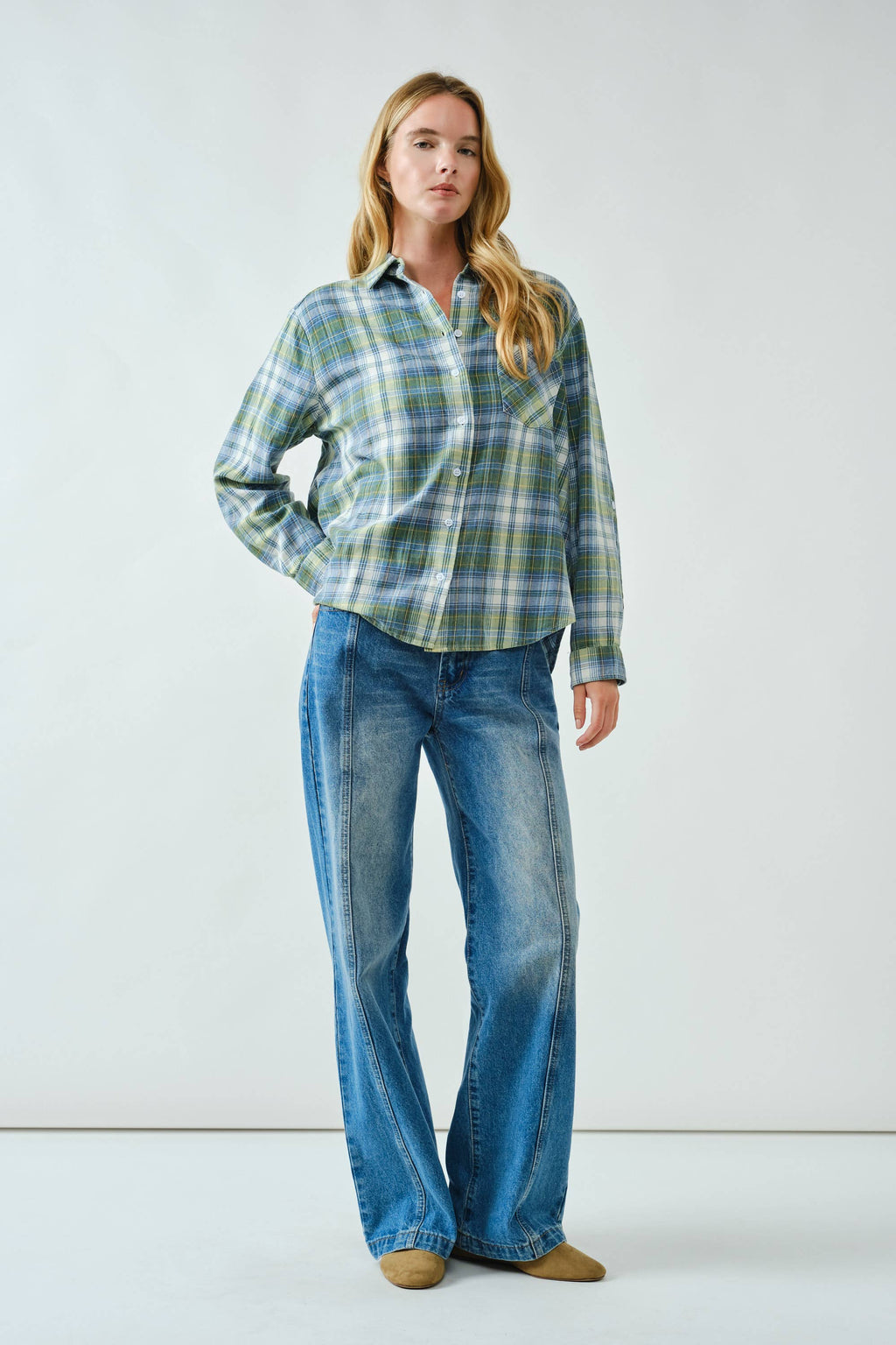 WASHED COTTON PLAID SHIRT