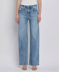 90'S SUPER HIGH RISE MEDIUM WASH WIDE JEANS