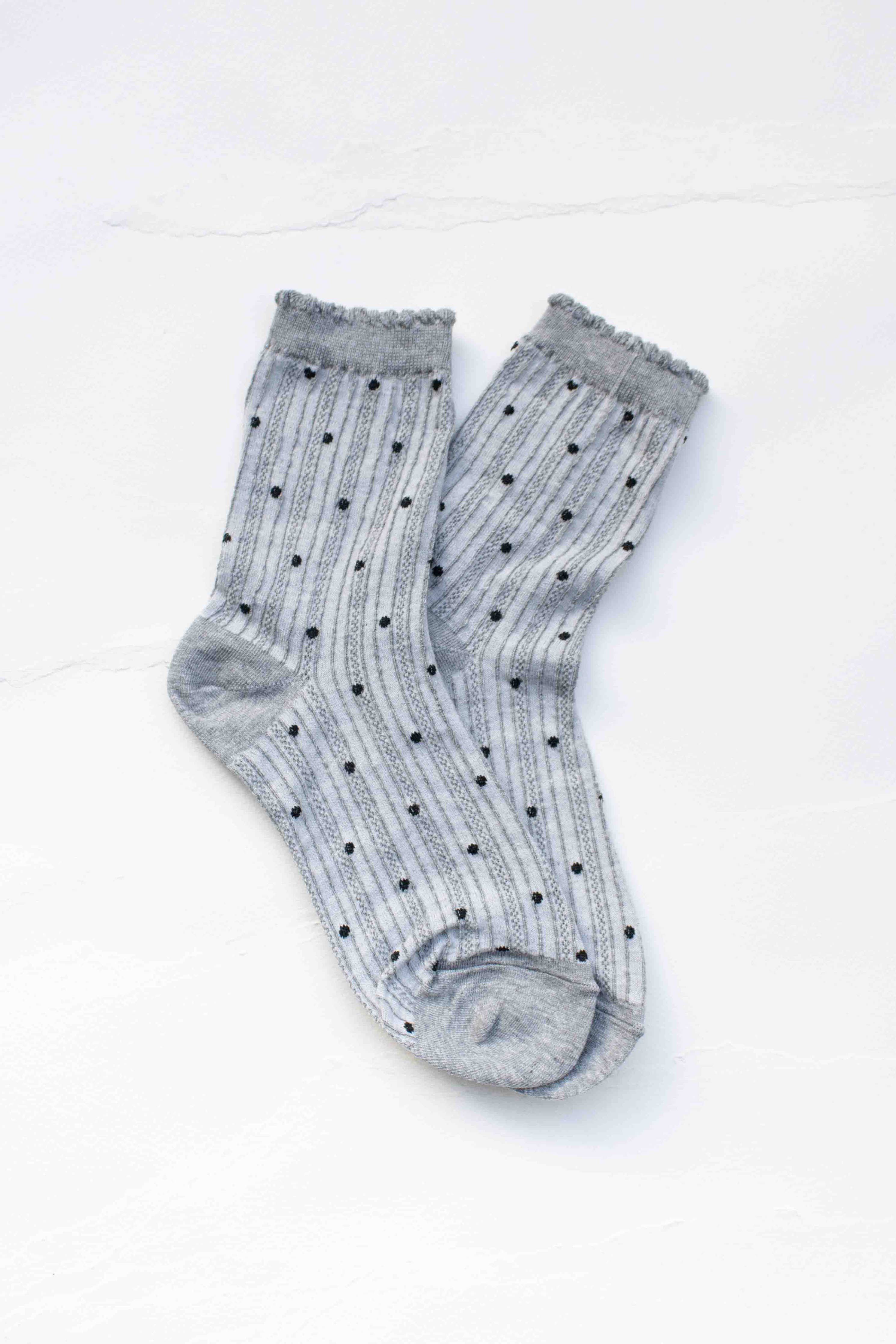 Classic Polka Dot Ribbed Crew Socks