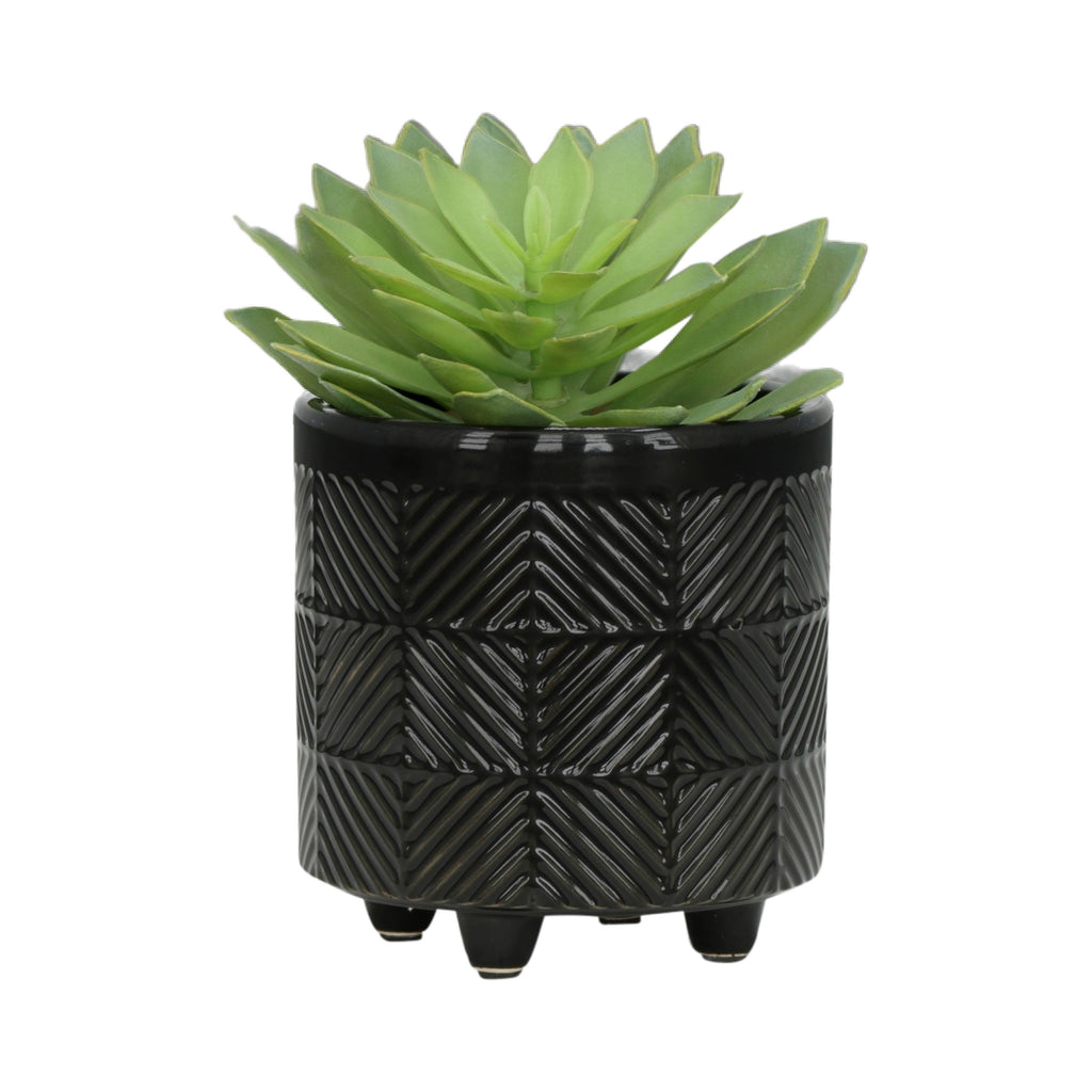 Black Ceramic Round Textured Planter