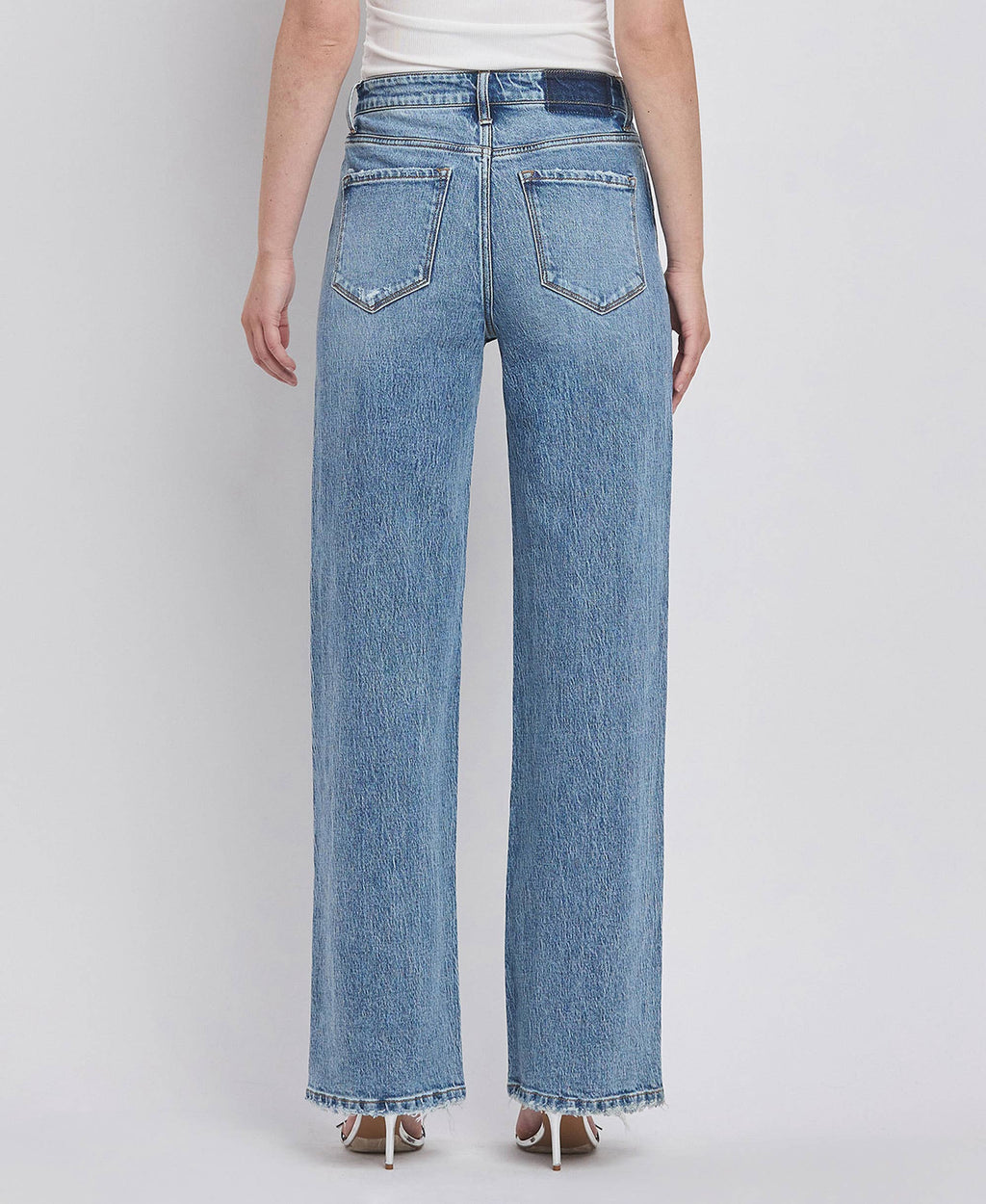 90'S SUPER HIGH RISE MEDIUM WASH WIDE JEANS