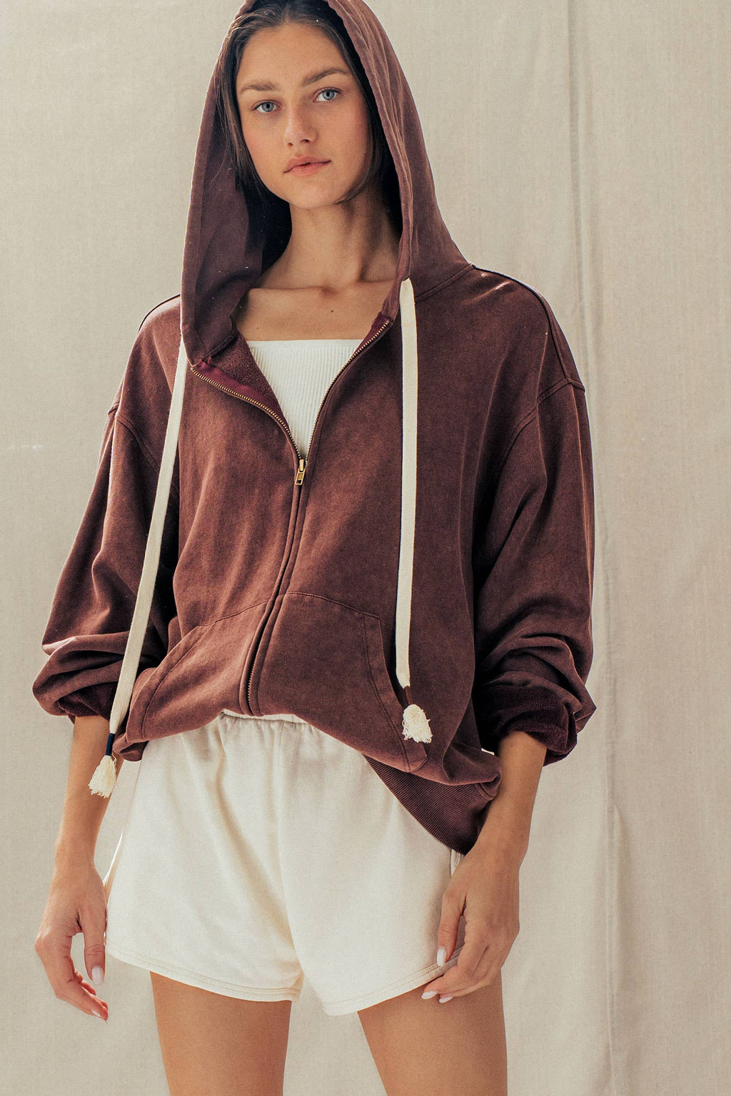Vintage-Wash Zip-Up Hoodie