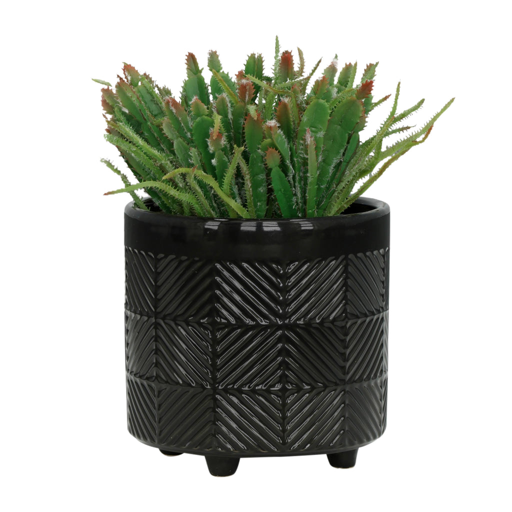 Black Ceramic Round Textured Planter