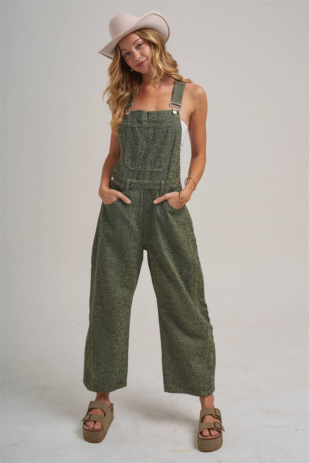 VINTAGE LEOPARD OVERALL JUMPSUIT WITH BARREL LEG
