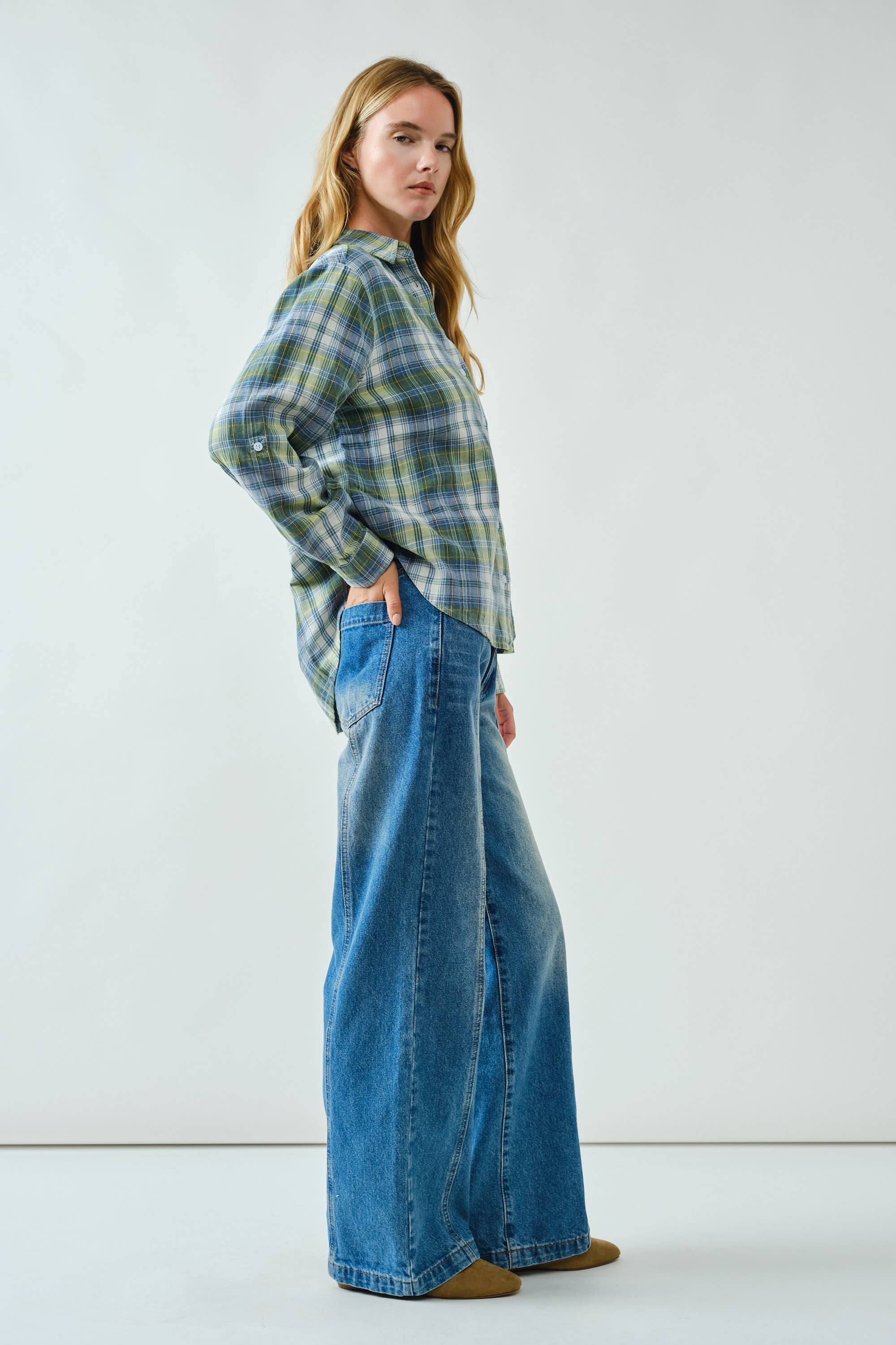 WASHED COTTON PLAID SHIRT