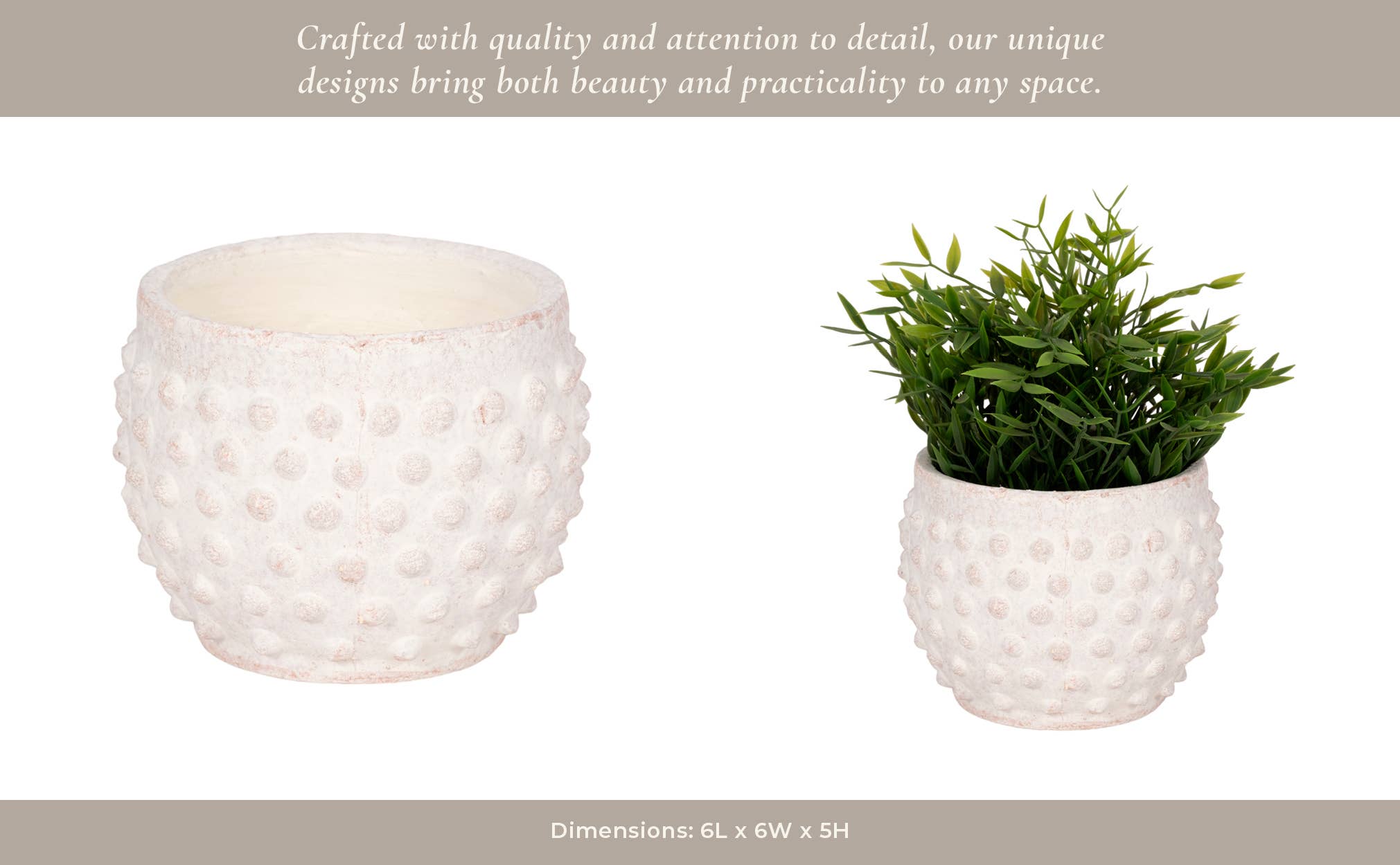 Planter - White Terracotta Round Bubble Rough Finish, 6 in.
