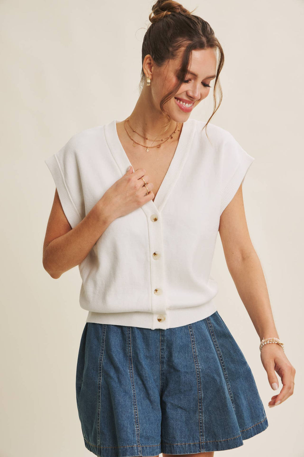Cotton Button-Down Sweater Vest