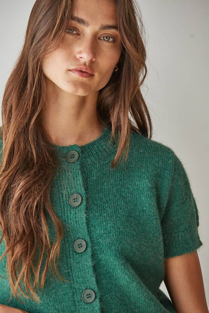 Knit Sweater Button Down Short Sleeve Cardigan Top