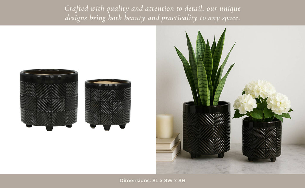 Black Ceramic Round Textured Planter