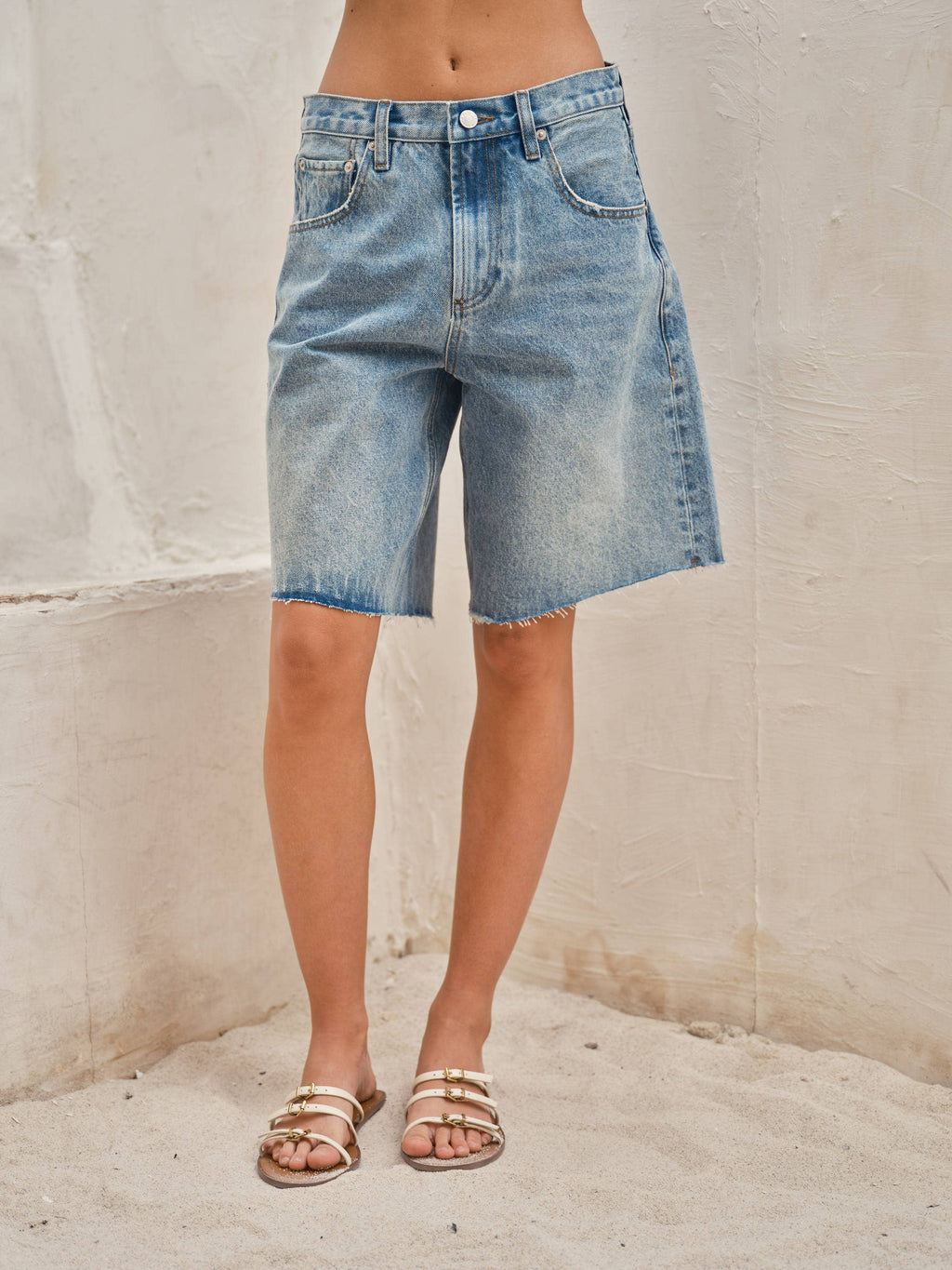 WIDE LEG RETRO BERMUDA DENIM SHORTS