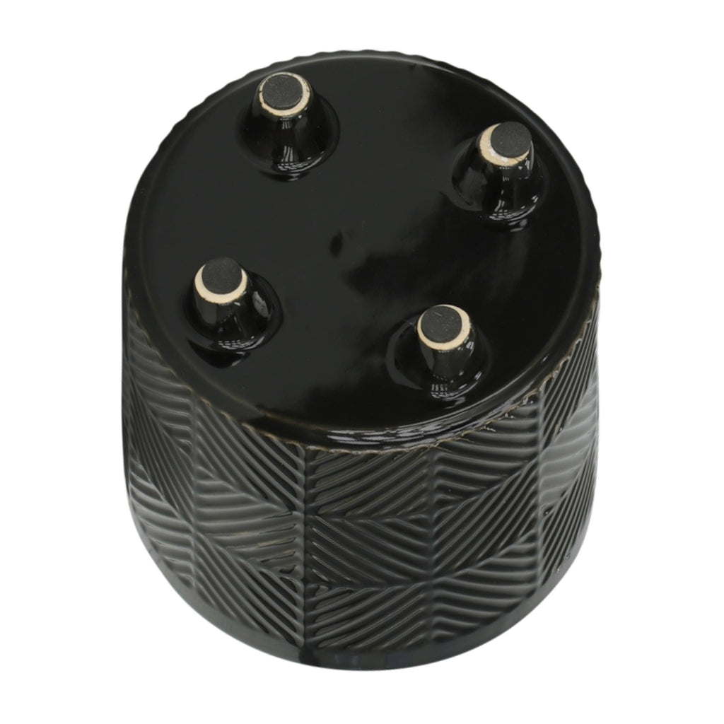 Black Ceramic Round Textured Planter