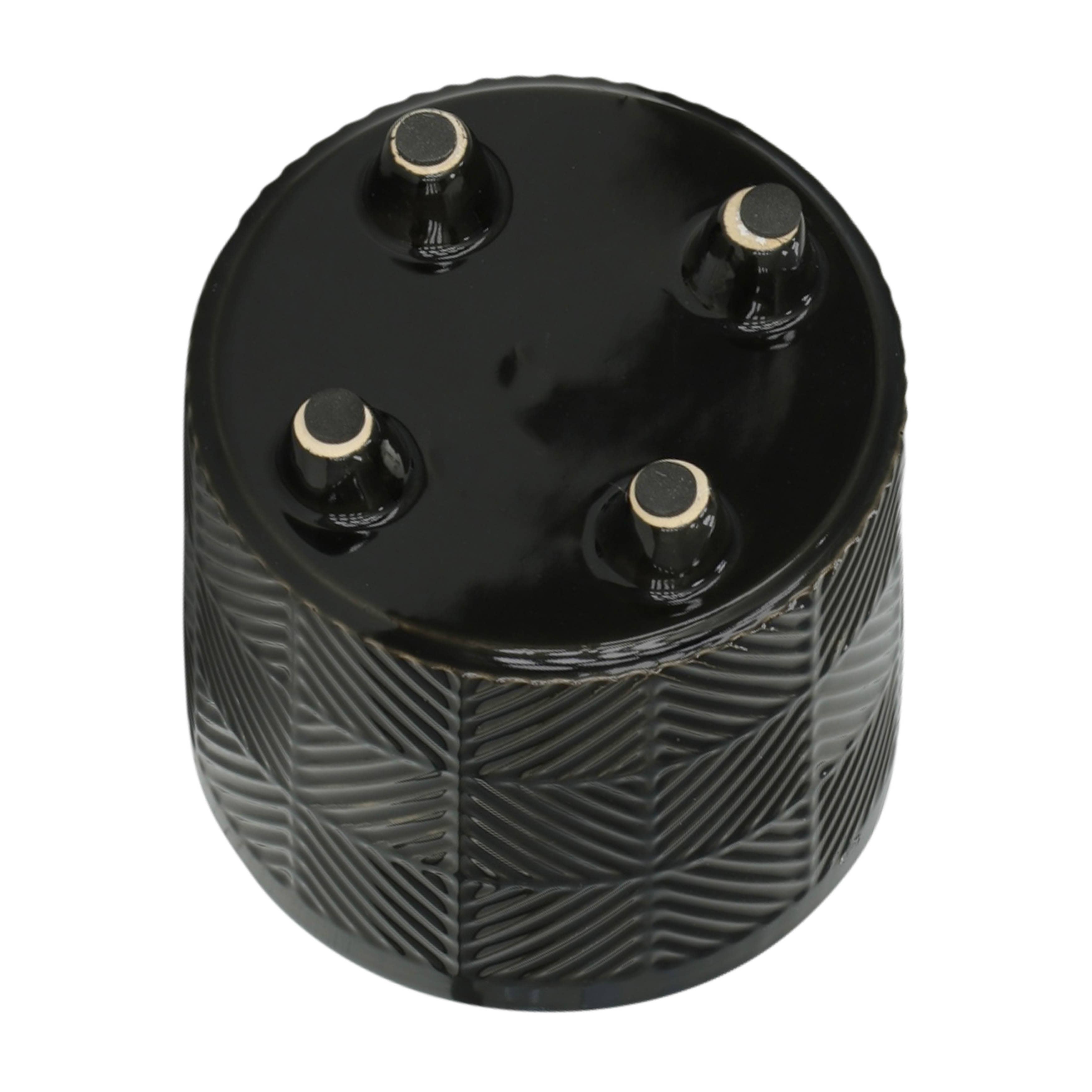 Black Ceramic Round Textured Planter