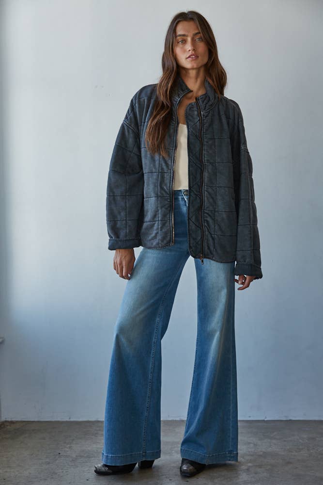 Long Sleeve Quilted Washed Jacket