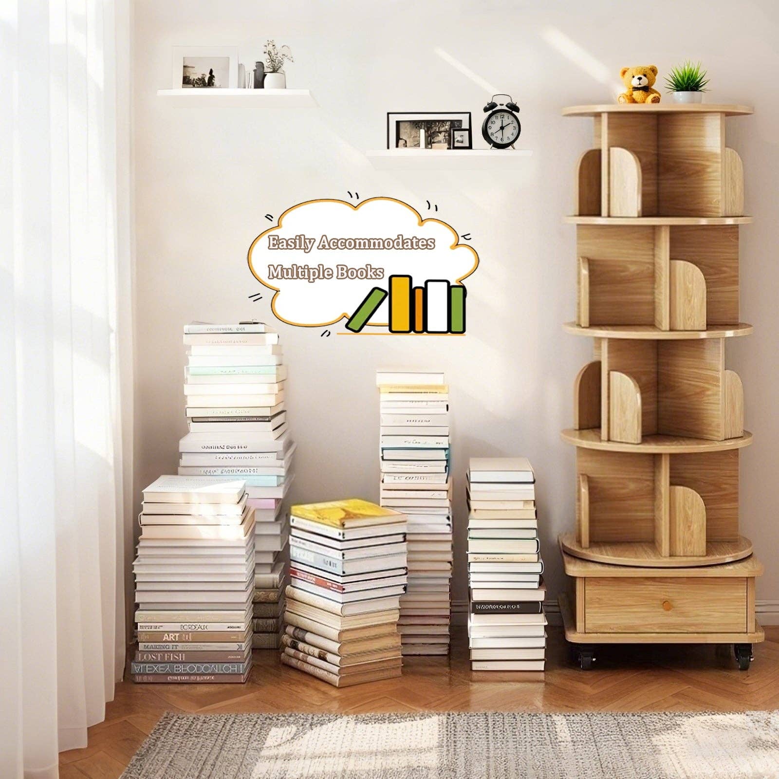 Rotating Bookshelf with Drawer
