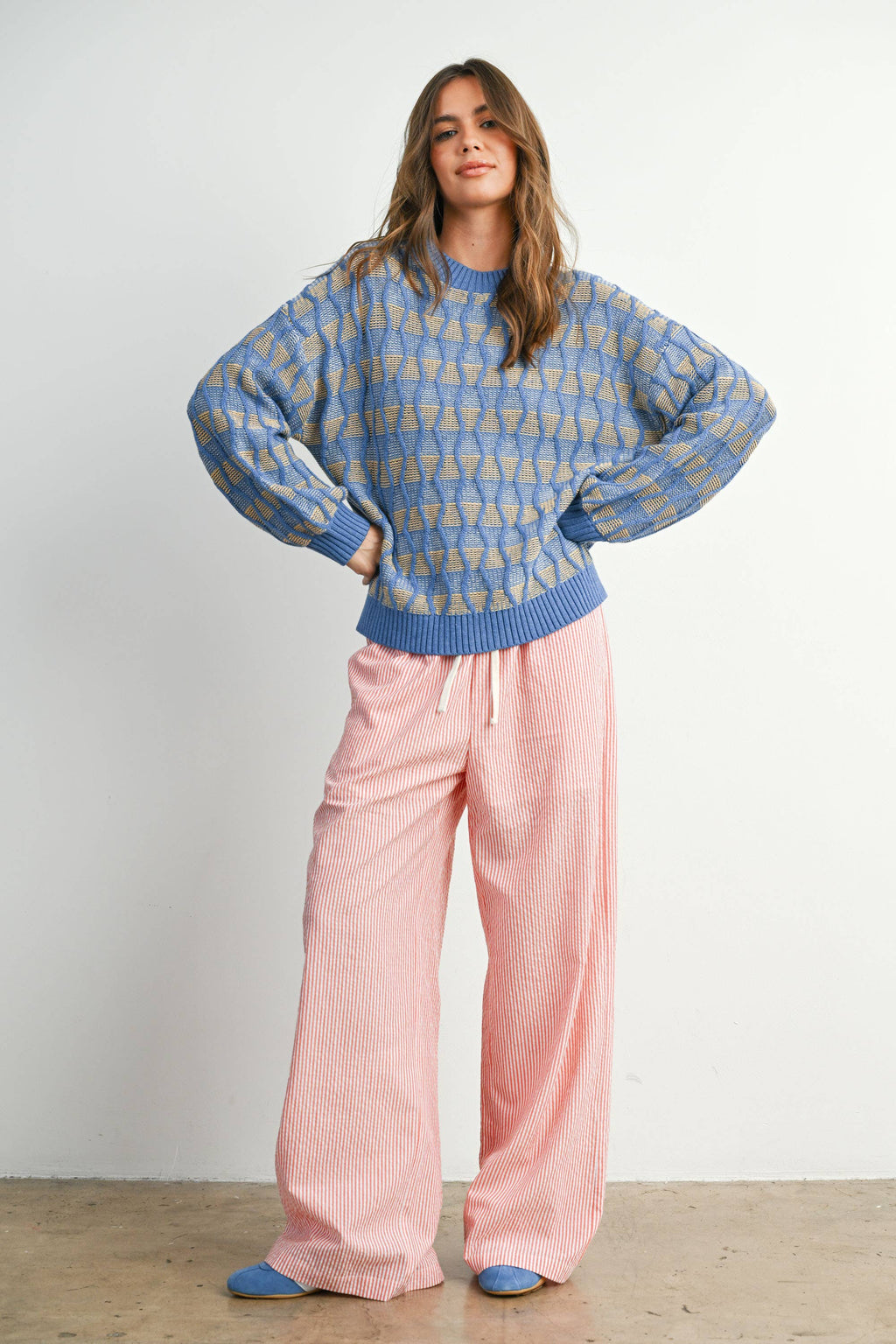 Geometric  Crew Neck Long Sleeve Top - BMW7769