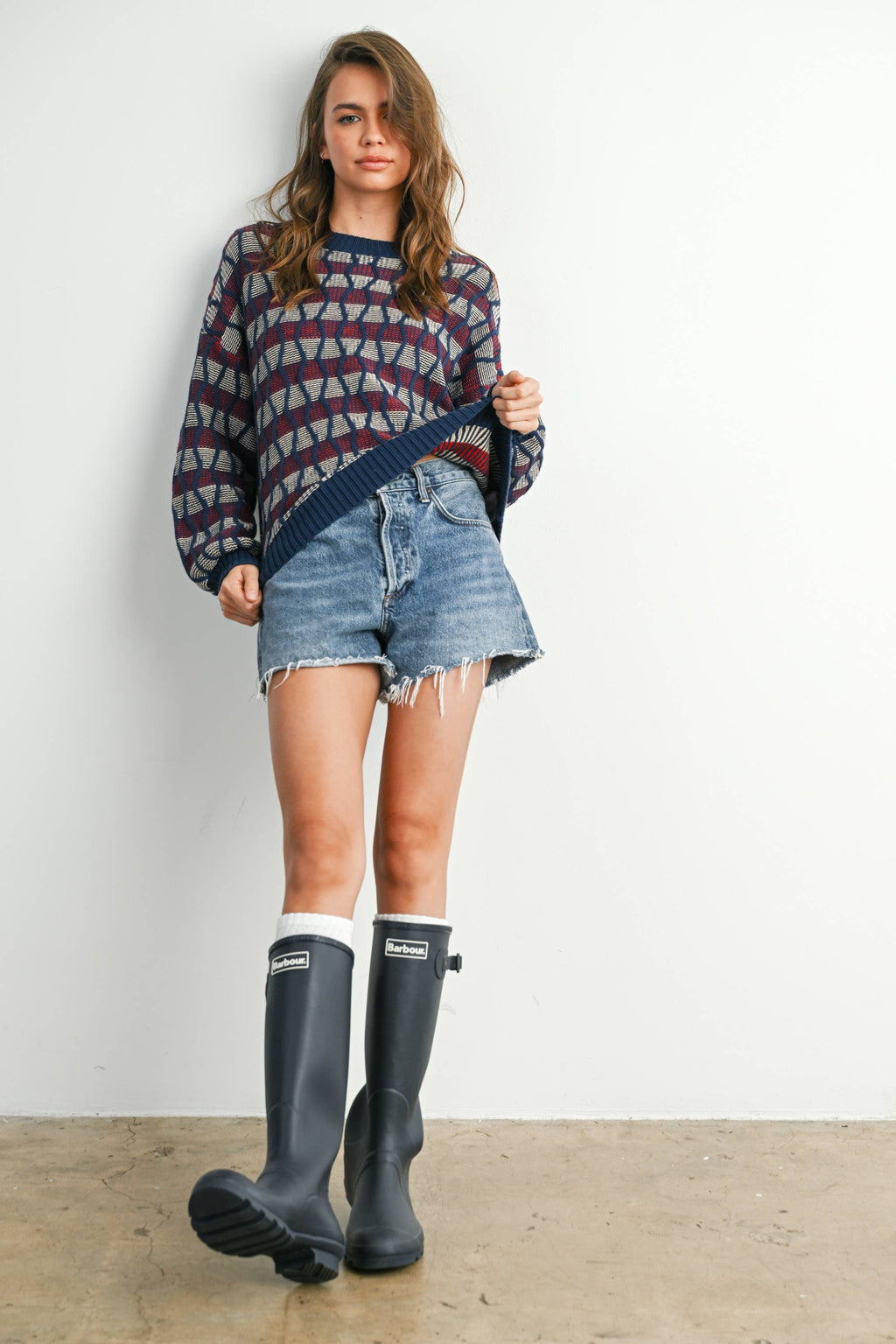 Geometric  Crew Neck Long Sleeve Top - BMW7769