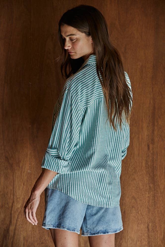 Woven Cotton Collar Neck Button Front Long Sleeve