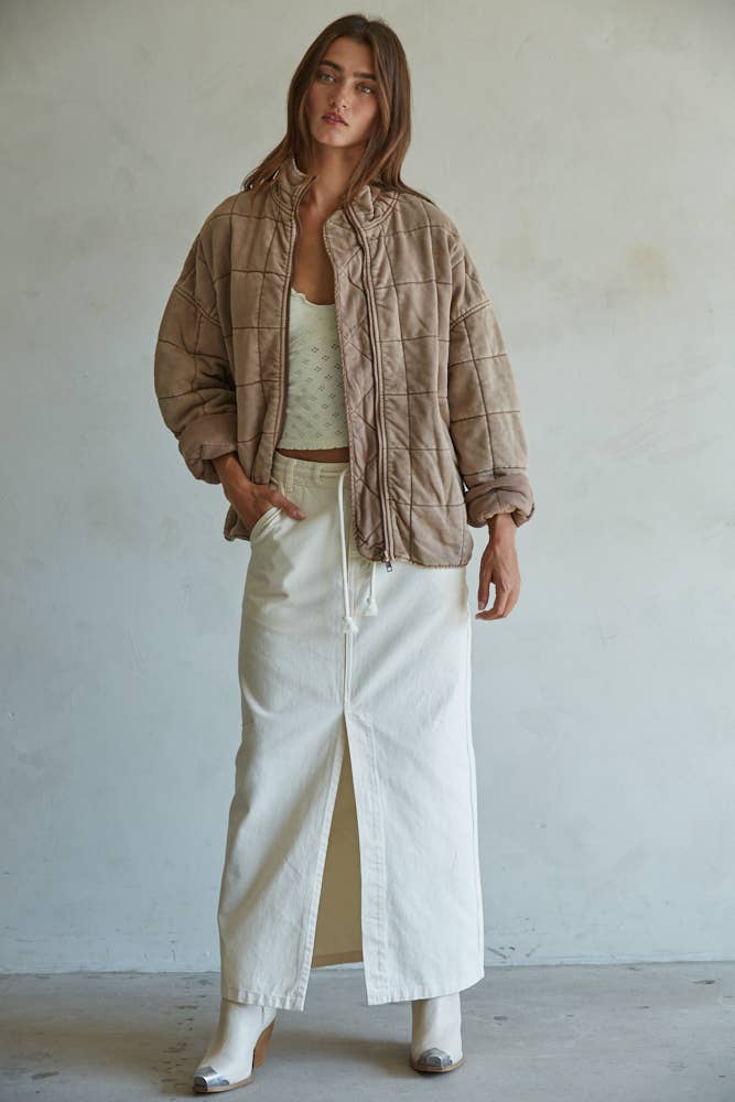 Long Sleeve Quilted Washed Jacket