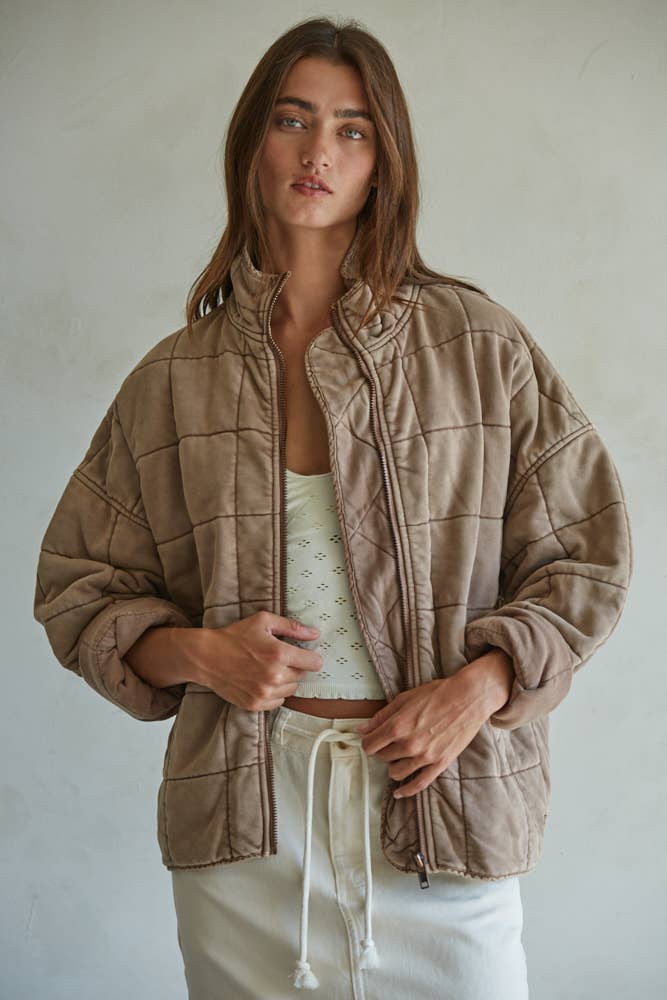 Long Sleeve Quilted Washed Jacket