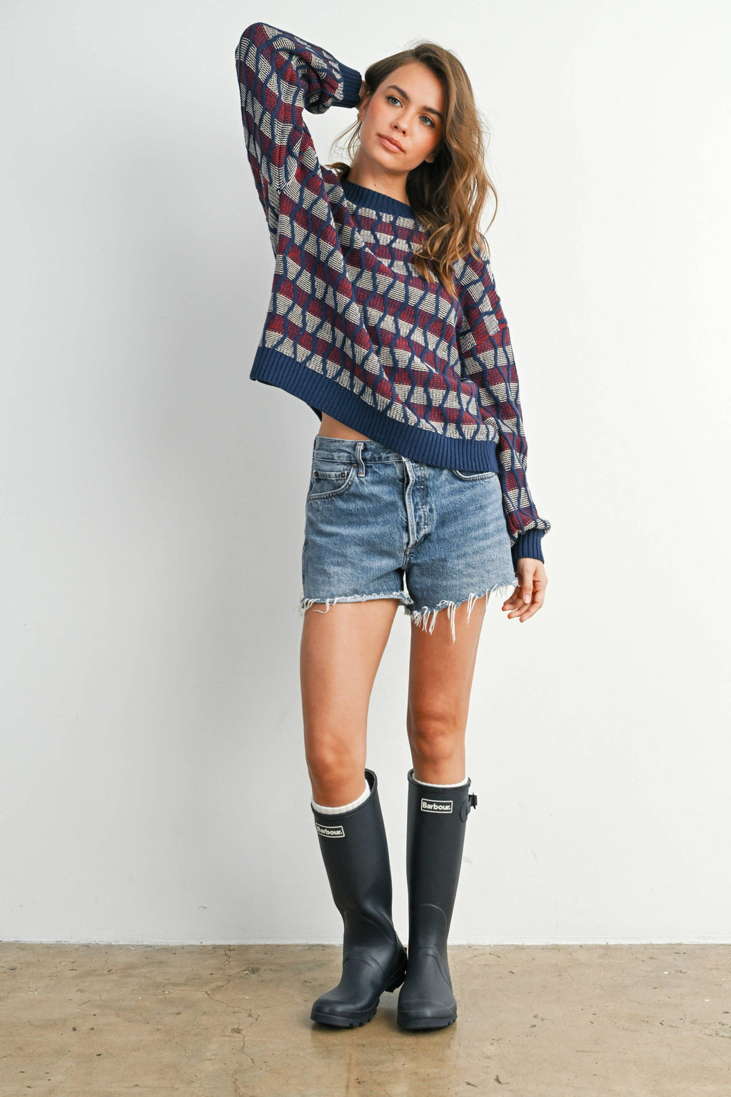 Geometric  Crew Neck Long Sleeve Top - BMW7769