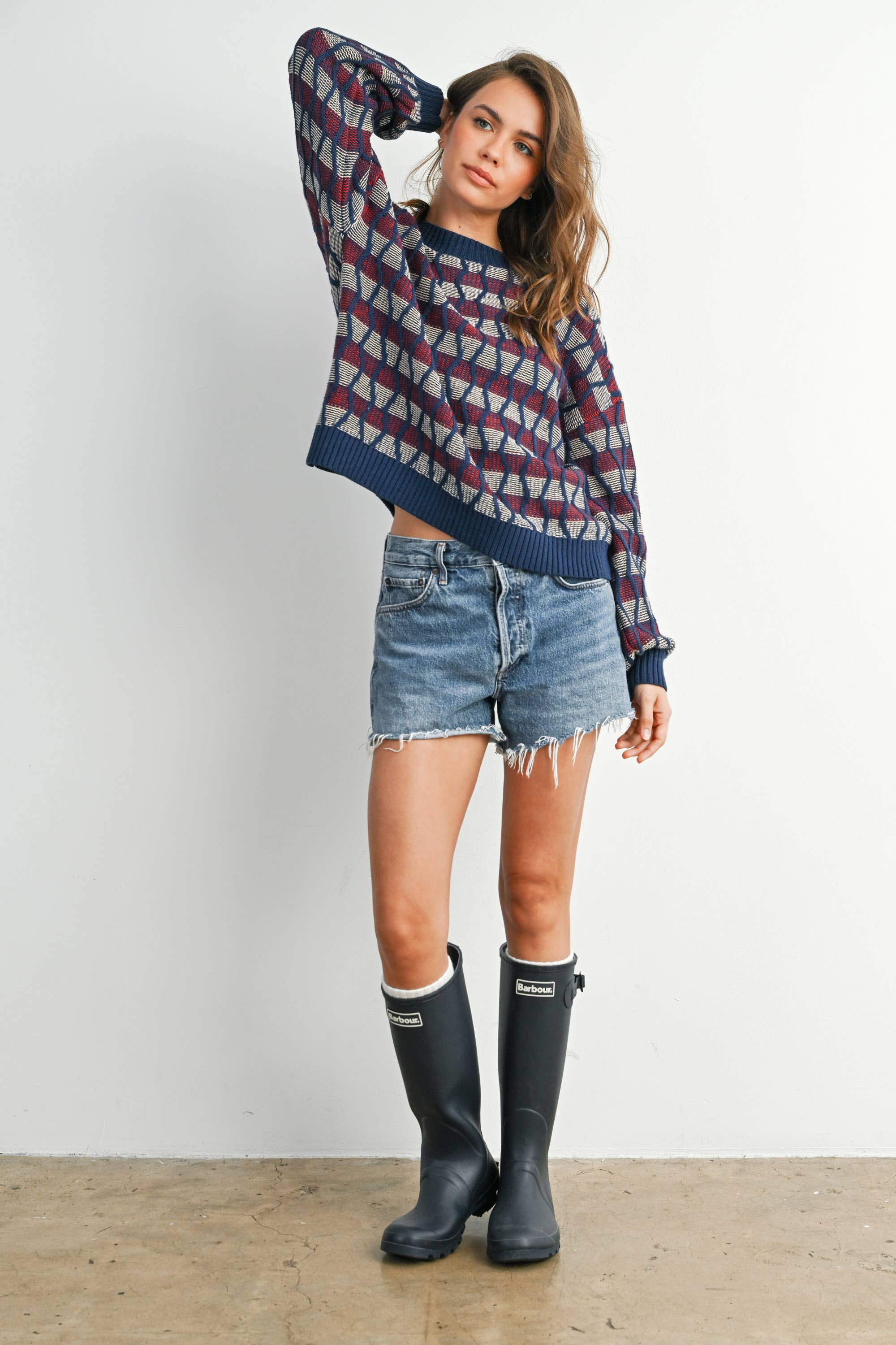 Geometric  Crew Neck Long Sleeve Top - BMW7769