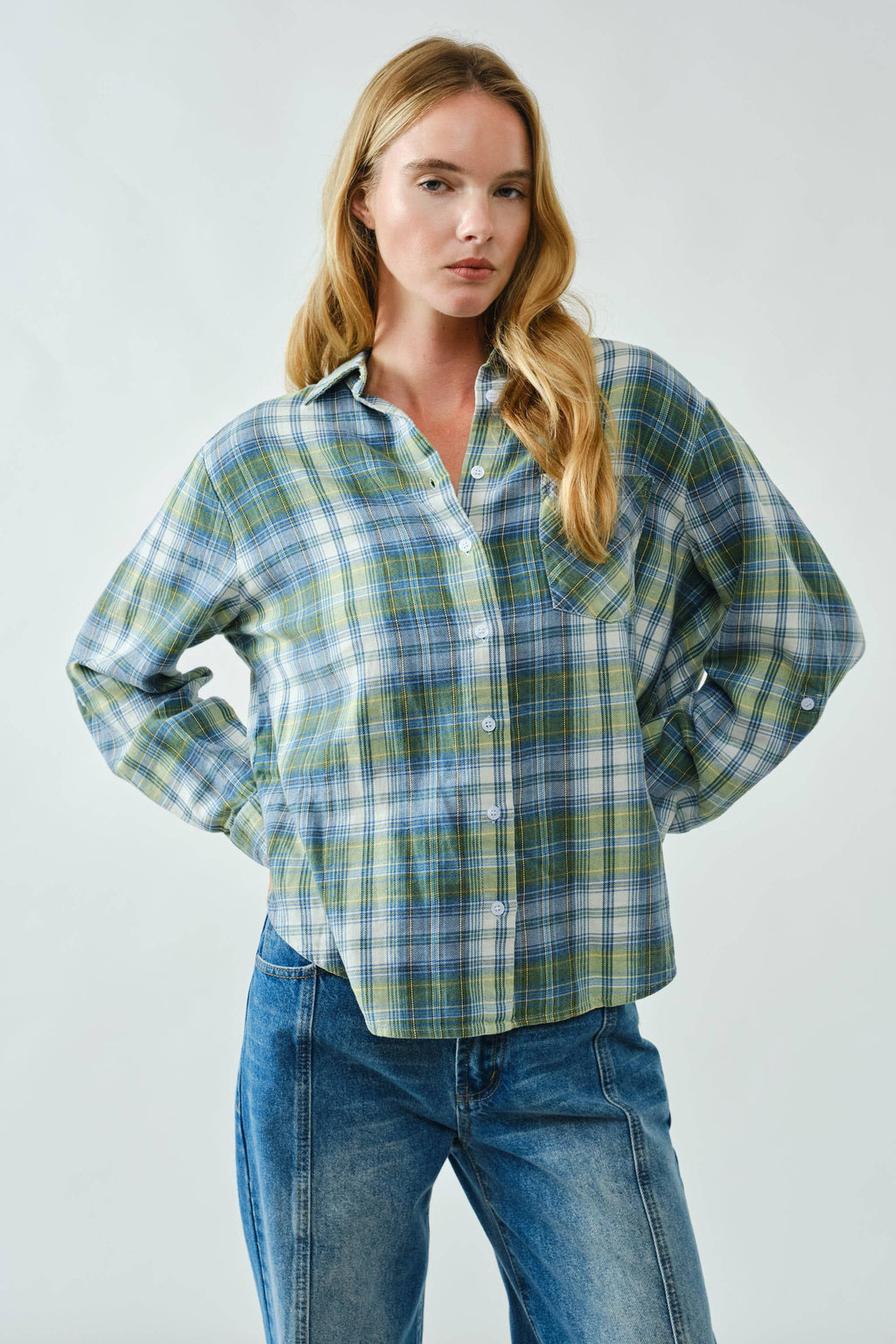 WASHED COTTON PLAID SHIRT