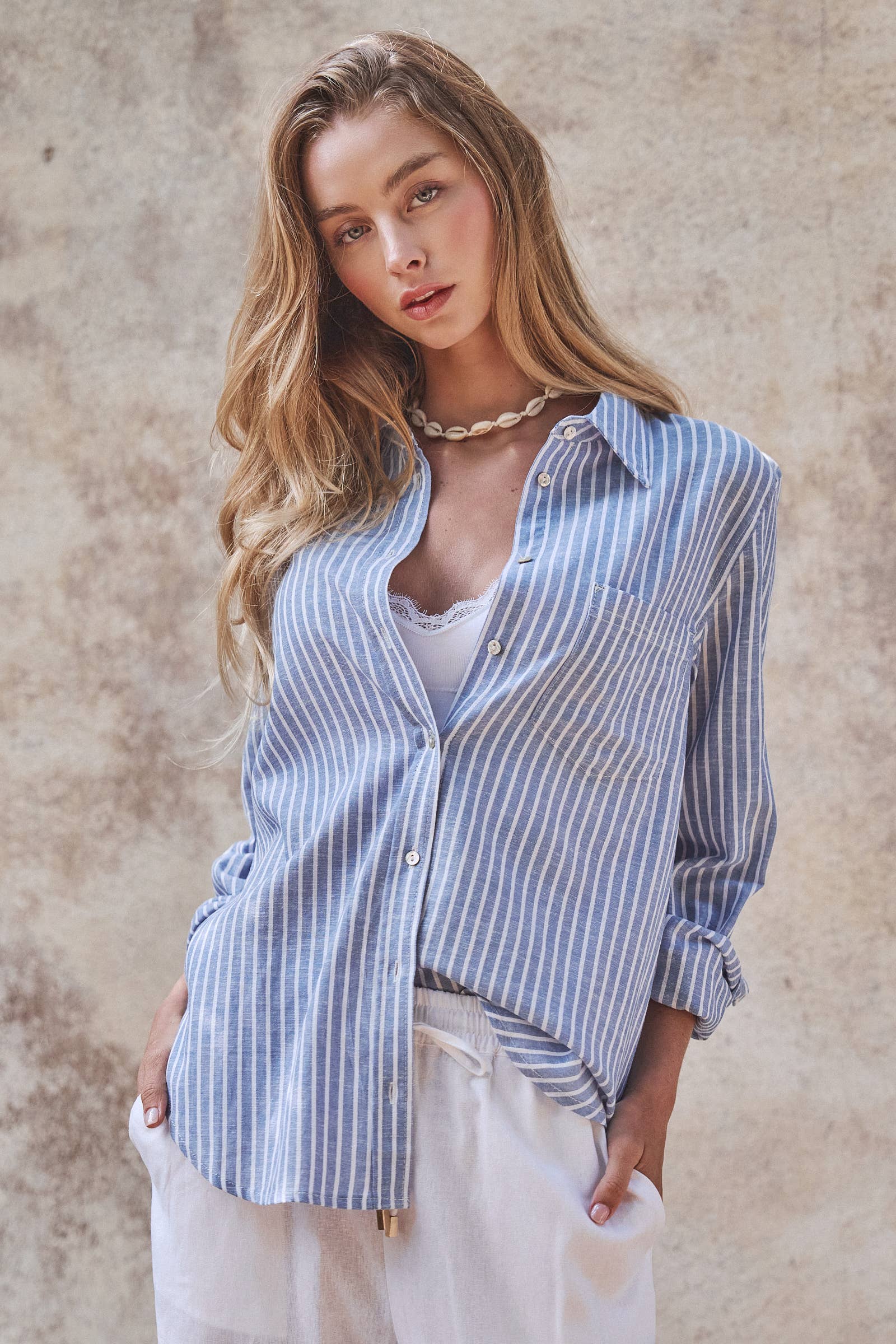 Coastal Striped Linen-Blend Button Down Shirt