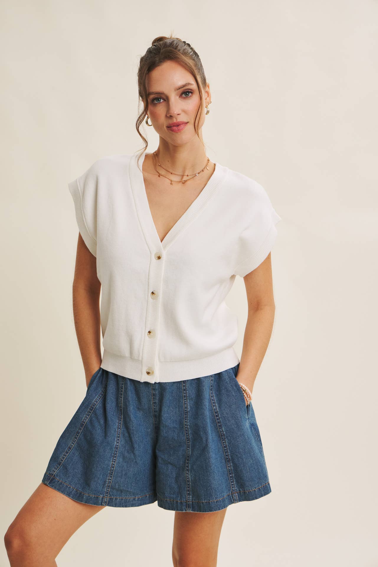 Cotton Button-Down Sweater Vest