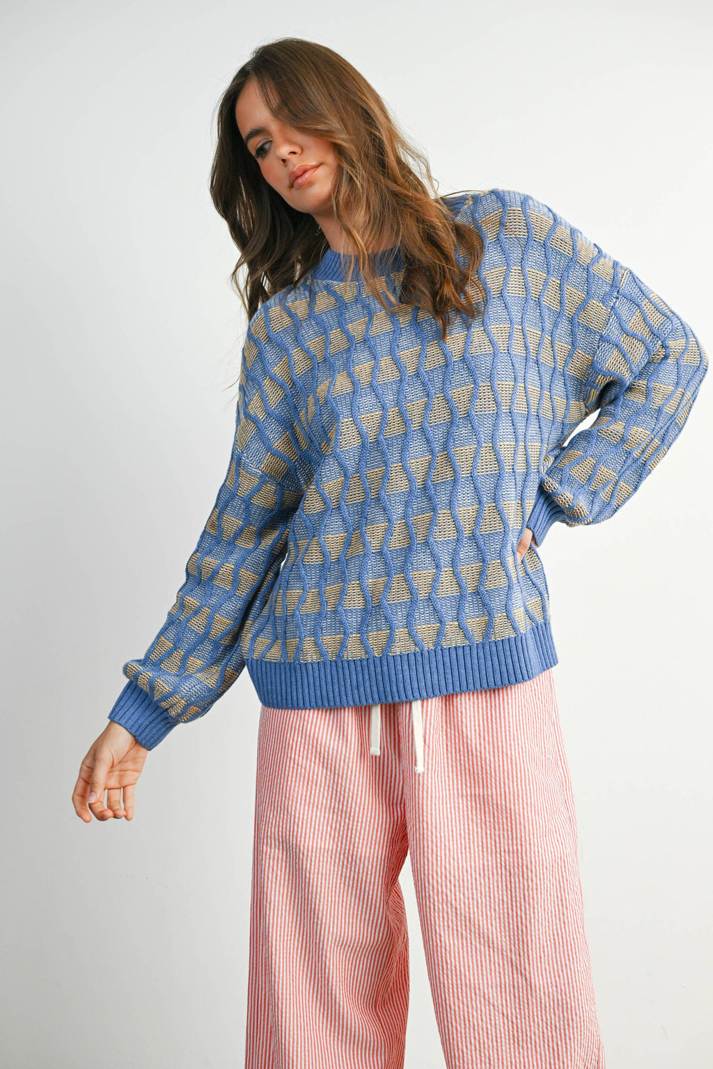 Geometric  Crew Neck Long Sleeve Top - BMW7769