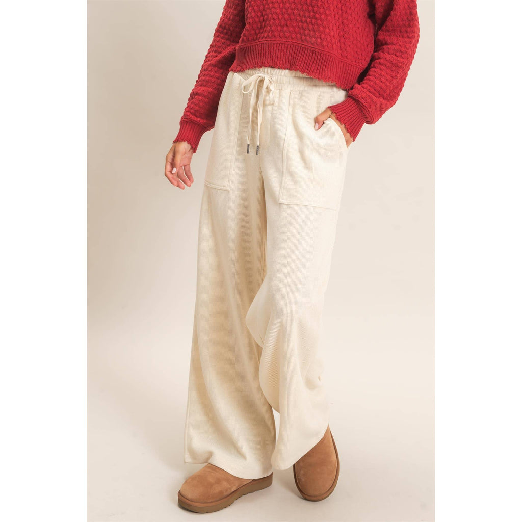Waffle Knit Drawstring Wide Leg Pants