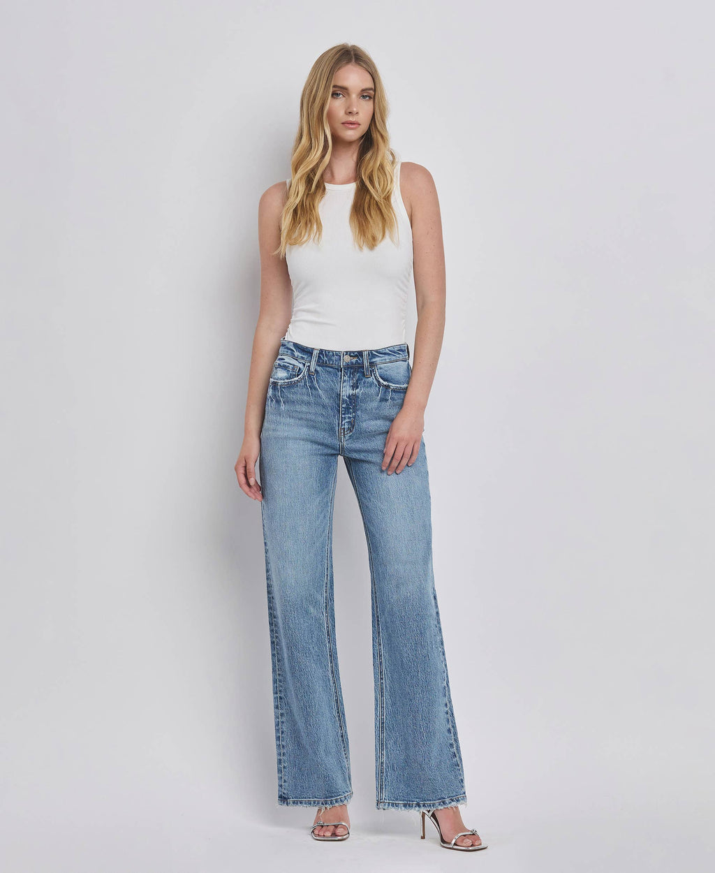 90'S SUPER HIGH RISE MEDIUM WASH WIDE JEANS