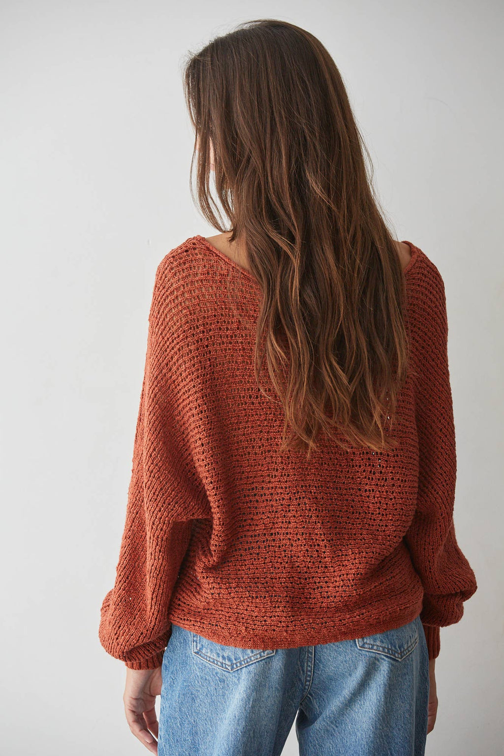 Sweater Knit Crochet Round Neck Long Sleeve Top