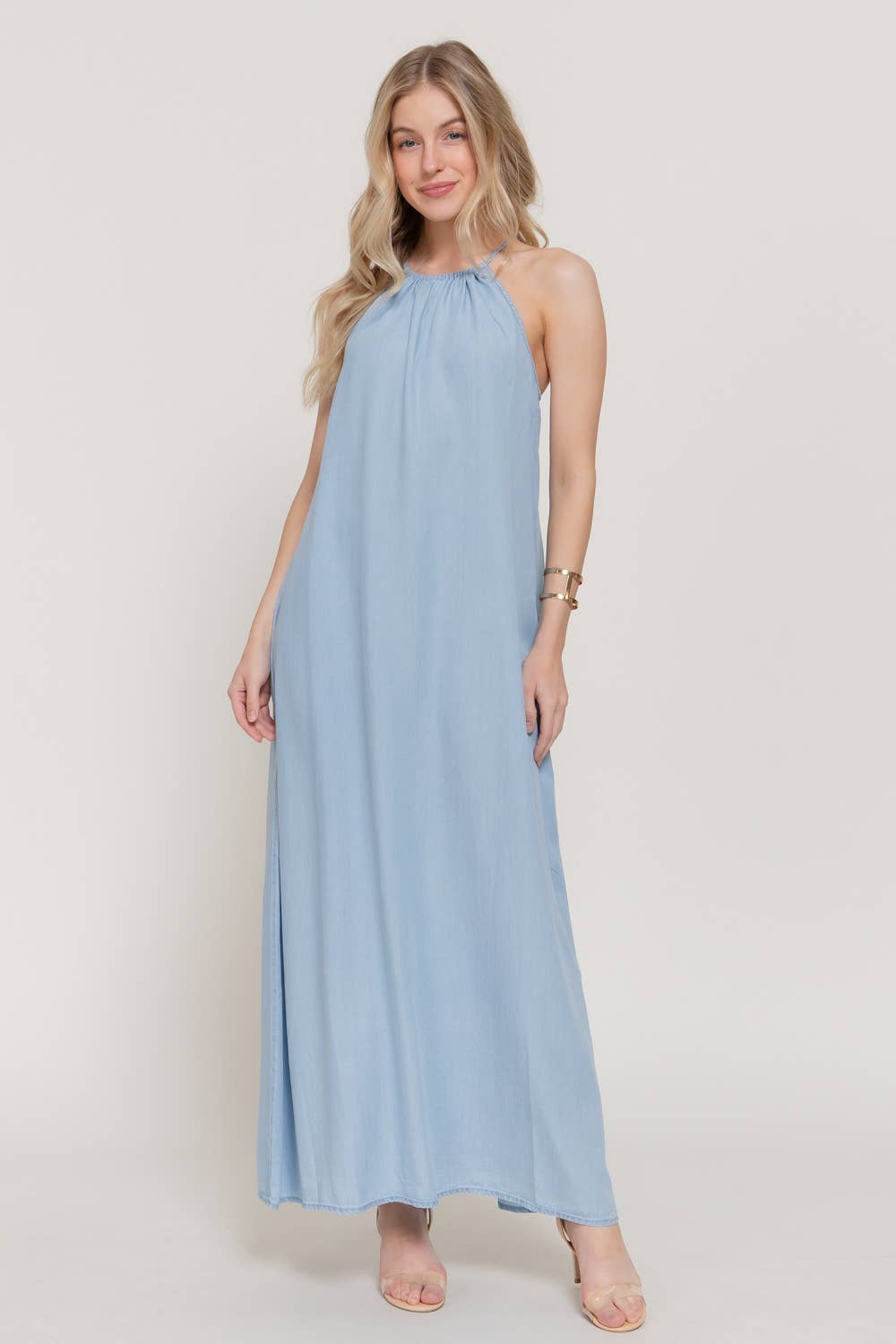 Sleeveless Adjustable Halter Neck  Dress