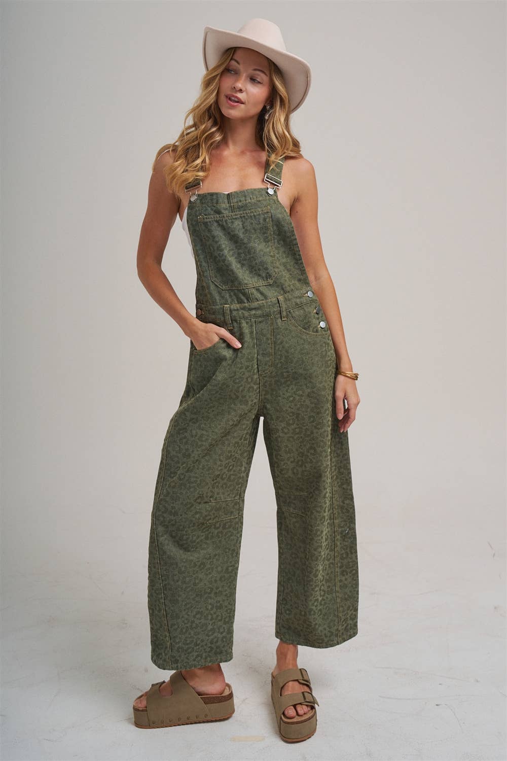 VINTAGE LEOPARD OVERALL JUMPSUIT WITH BARREL LEG