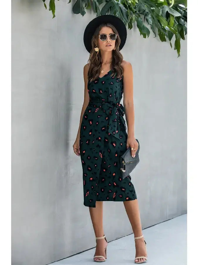 Sleeveless Halter Polka Dot Ruffle Hem Dress