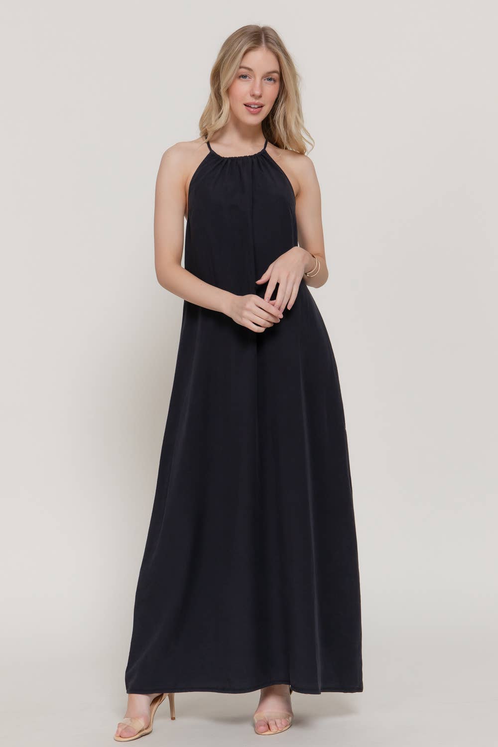 Sleeveless Adjustable Halter Neck  Dress