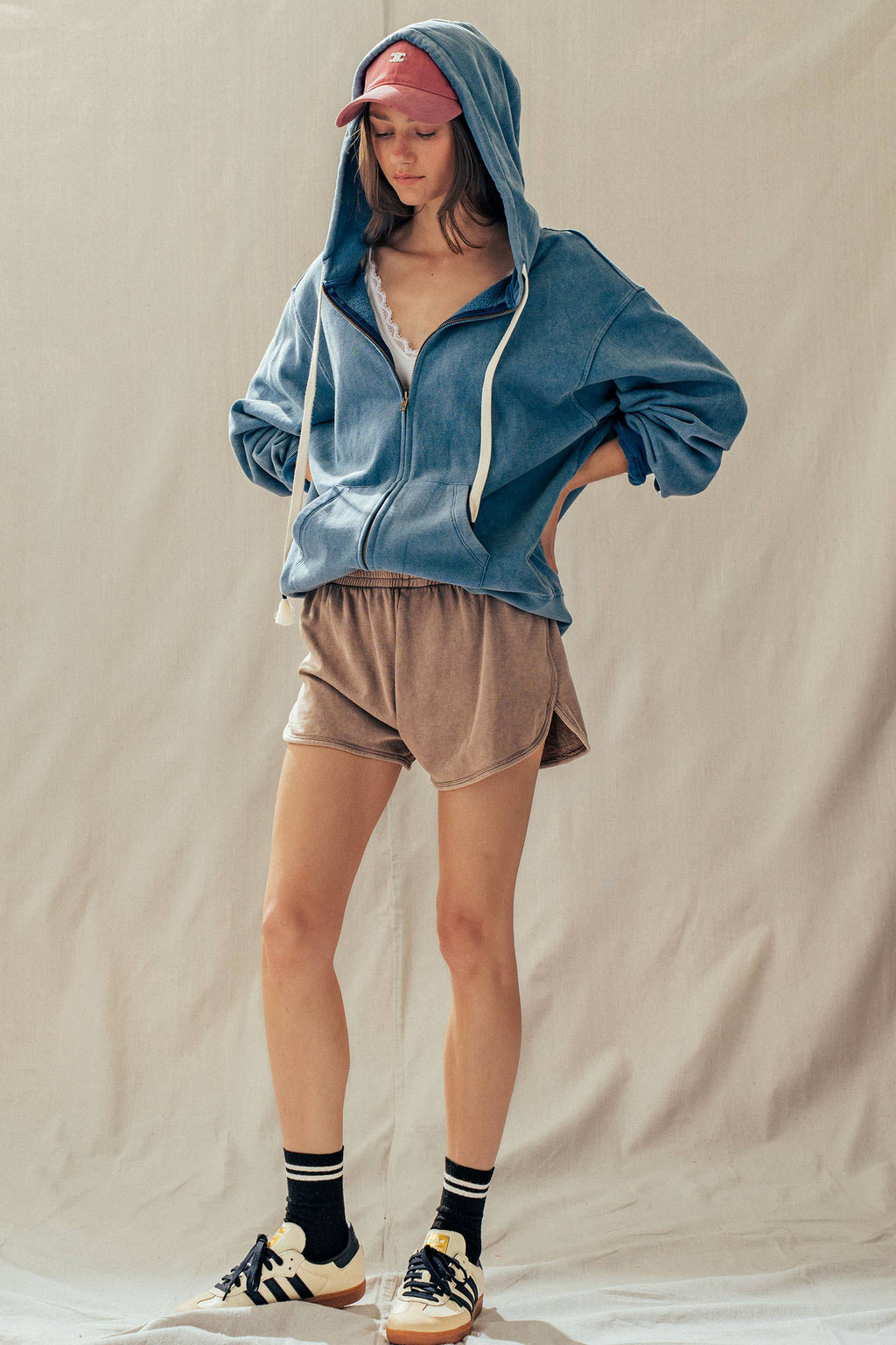Vintage-Wash Zip-Up Hoodie
