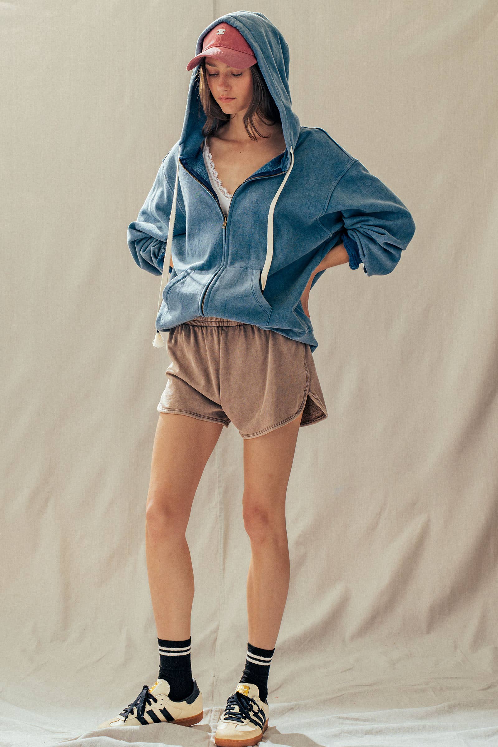 Vintage-Wash Zip-Up Hoodie