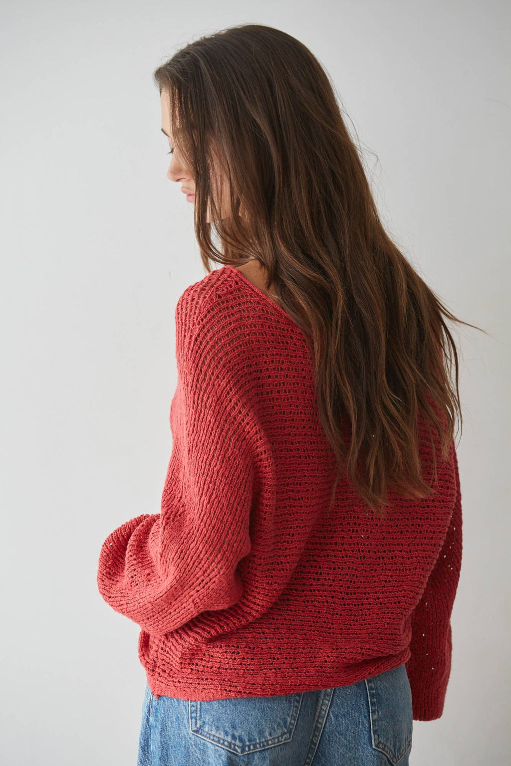 Sweater Knit Crochet Round Neck Long Sleeve Top