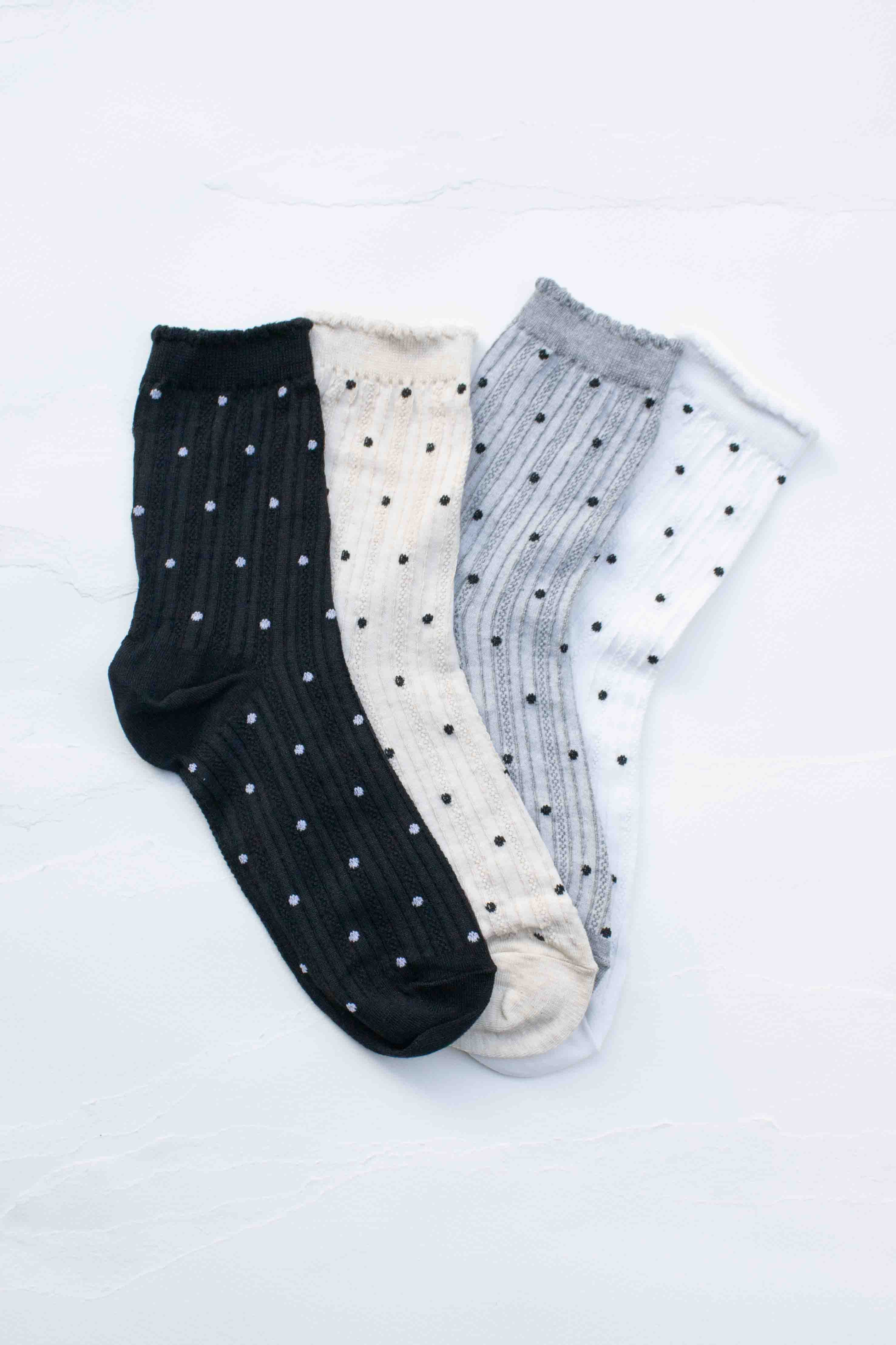 Classic Polka Dot Ribbed Crew Socks