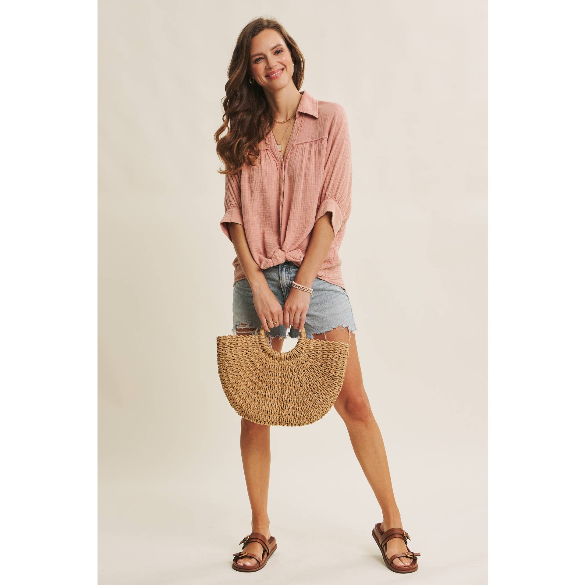BREATHABLE MINERAL-WASHED COTTON GAUZE BUTTON-DOWN SHIRT