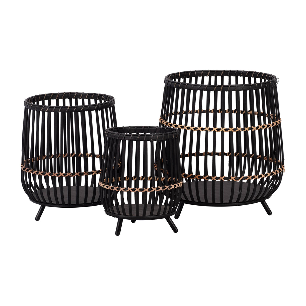 Planters - Black Bamboo Wood Footed, 10/14/17 in.