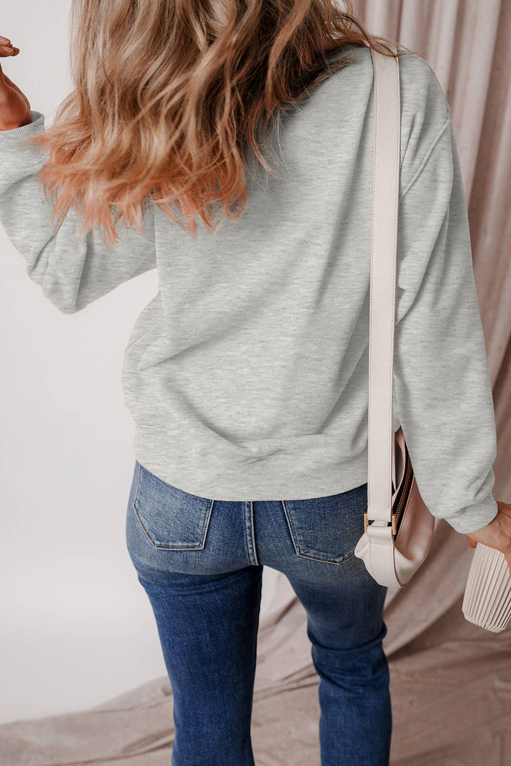 Solid Fleece Lined Drop Shoulder Terry Sweatshirt
