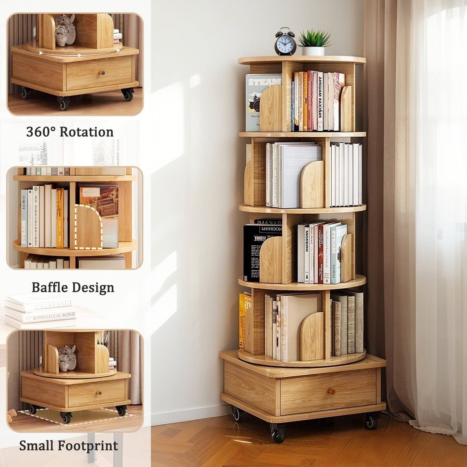 Rotating Bookshelf with Drawer